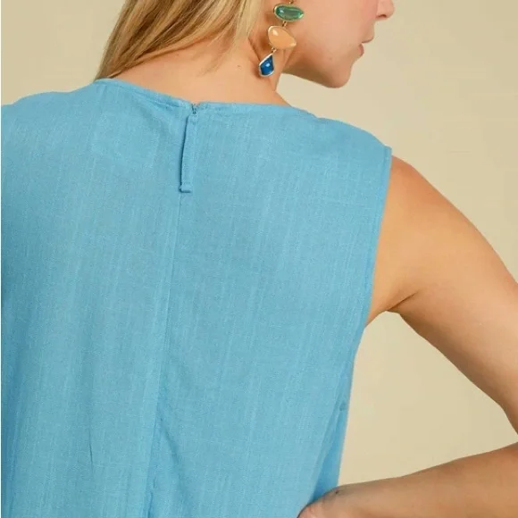 LAST TWO! 155 💕 Umgee Linen Sleeveless Blue Midi Dress - Picture 2 of 5